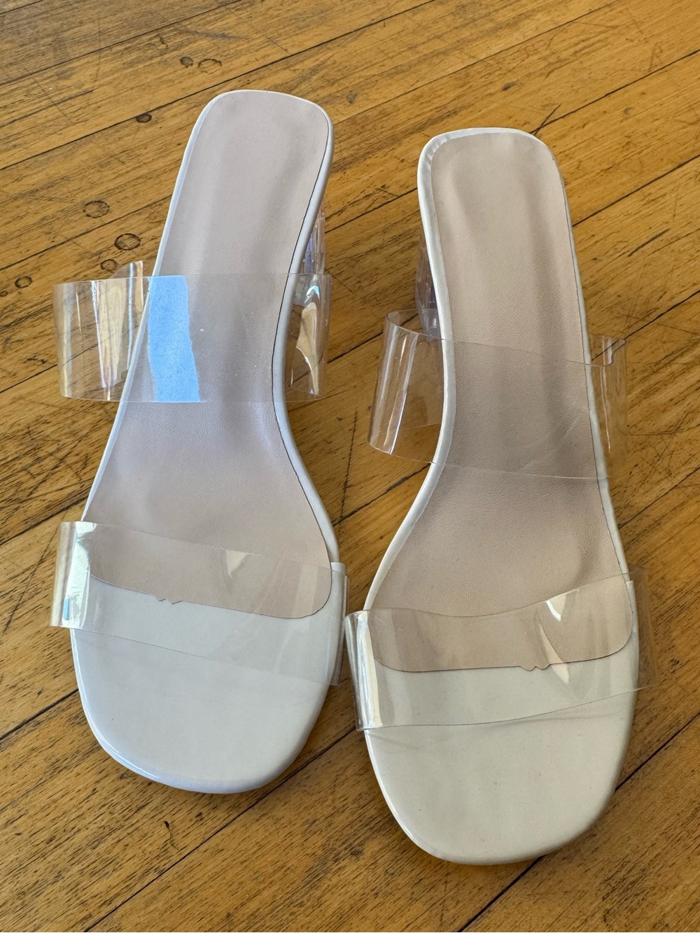new Clear Strap Slide Sandals Women's nude 36  6 heels pumps kitten acrylic pvc